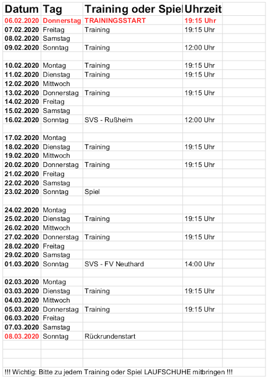 Trainingsplan